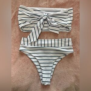 Dark Blue Striped Bikini Set